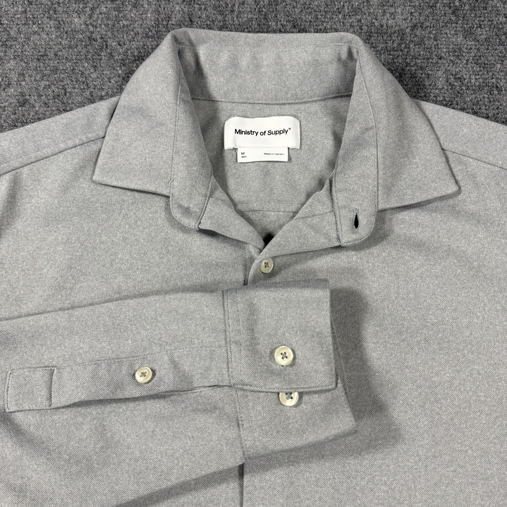 Ministry Of Supply Apollo Shirt Mens Medium Slim Gray Knit Stretch Technical